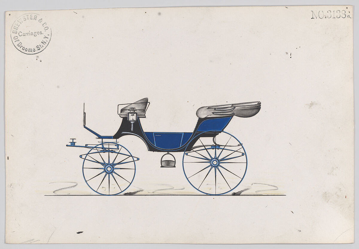 Design for Cabriolet, no. 3138a, Brewster &amp; Co. (American, New York), Pen and black ink, watercolor and gouache 