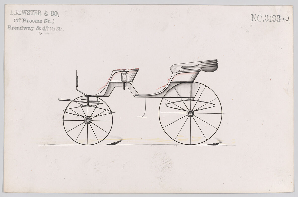 Design for Cabriolet Phaeton, no. 3193a, Brewster &amp; Co. (American, New York), Watercolor and ink 
