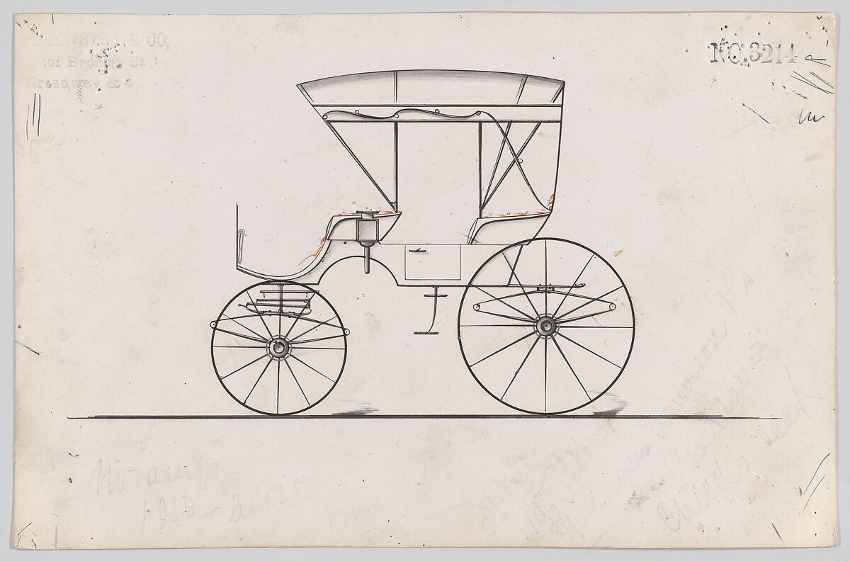 Design for Park Phaeton, no. 3214a, Brewster &amp; Co. (American, New York), Pen and black ink, watercolor and gouache 