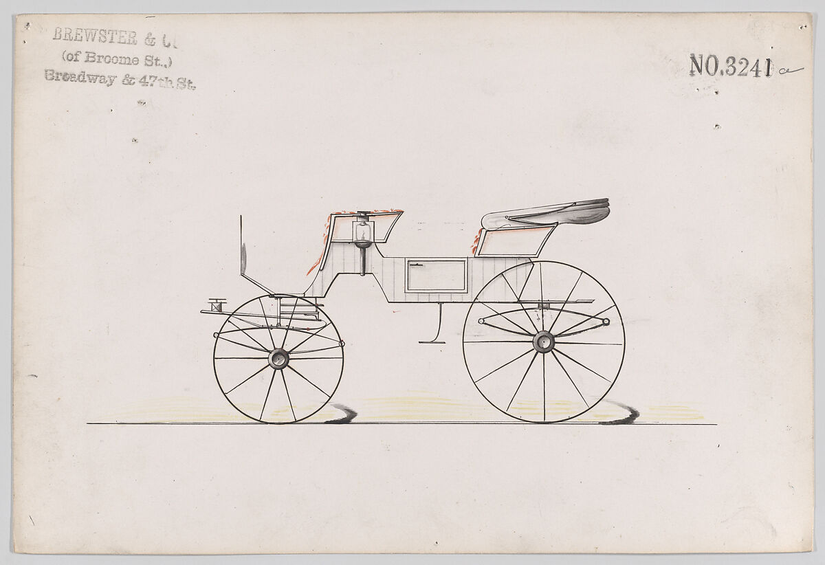 Design for Park or Cabriolet Phaeton, no. 3241a, Brewster &amp; Co. (American, New York), Pen and black ink, watercolor and gouache 