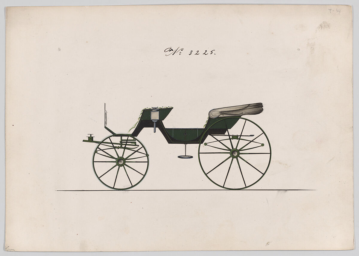 Design for Cabriolet (?) Phaeton, no. 3225, Brewster &amp; Co. (American, New York), Pen and black ink, watercolor and gouache with gum arabic 