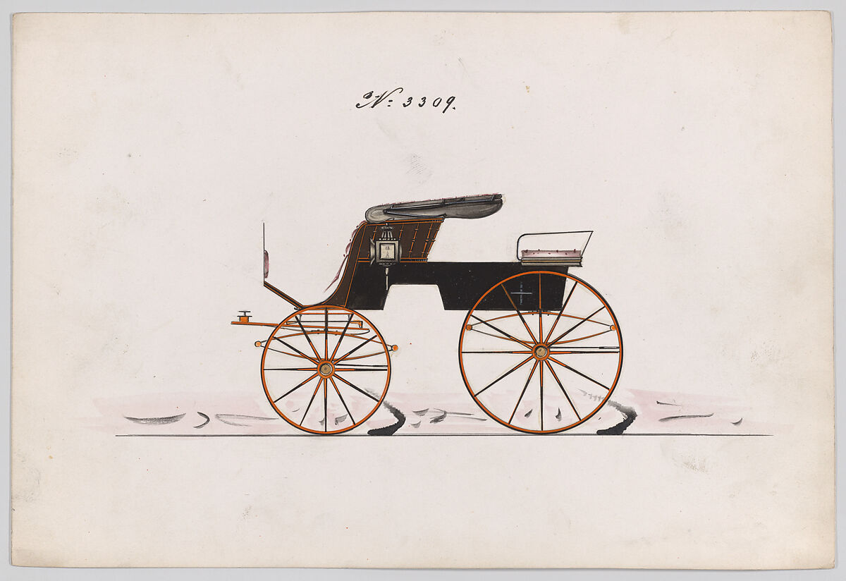 Design for Stanhope Phaeton, no. 3309, Brewster &amp; Co. (American, New York), Pen and black ink, watercolor and gouache with gum arabic and metallic ink