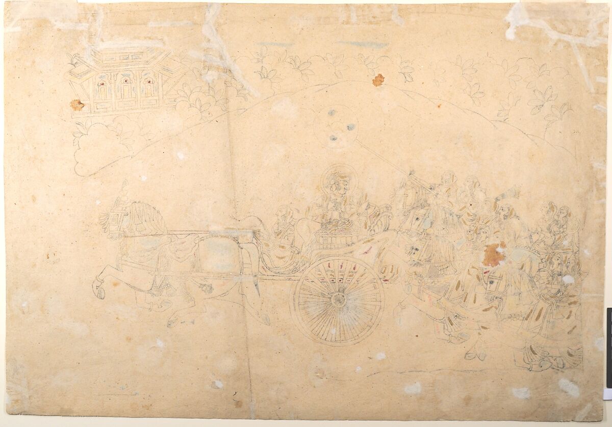 Preparatory Study for a Portrait of Man Singh and His Harem, Ink and opaque watercolor on paper, pricked for transfer, India (Rajasthan, Jodhpur)