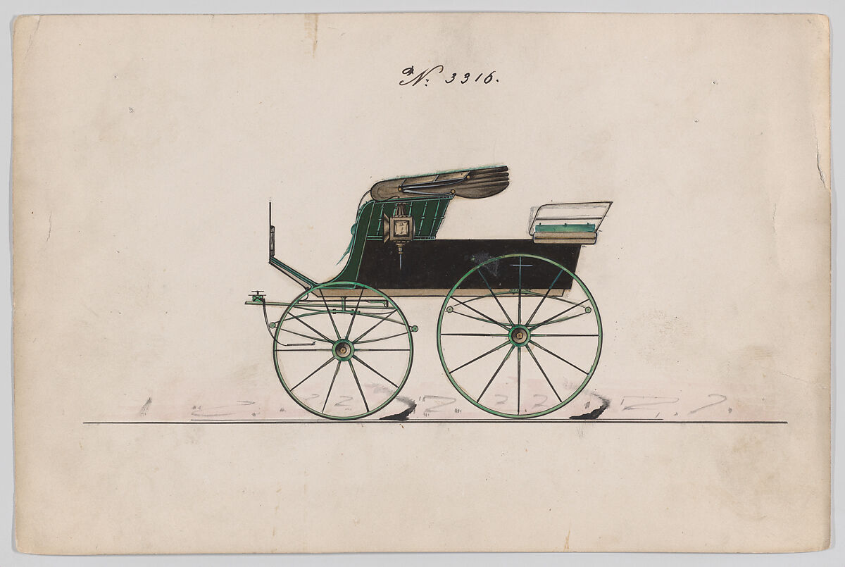Design for Stanhope Phaeton, no. 3316, Brewster &amp; Co. (American, New York), Graphite, pen and black ink, watercolor and gouache with gum arabic 
