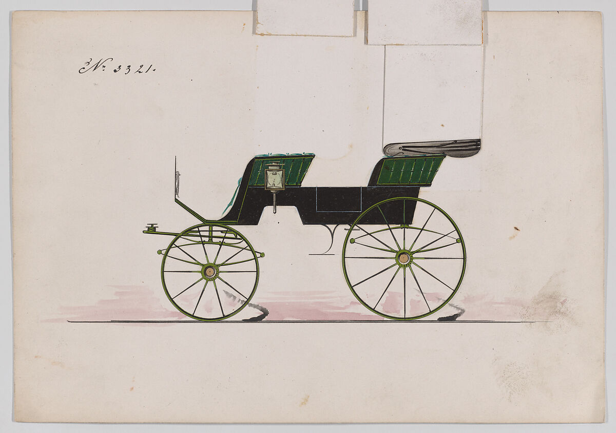 Design for 2 seat Phaeton, no. 3321, Brewster &amp; Co. (American, New York), Pen and black ink, watercolor and gouache