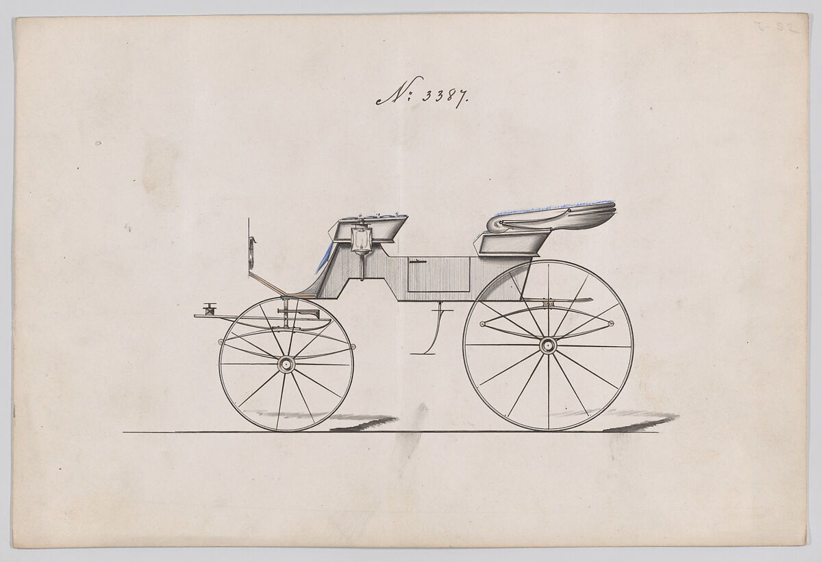 Design for 2 seat Phaeton, no. 3387, Brewster &amp; Co. (American, New York), graphite, pen and black ink, watercolor and gouache