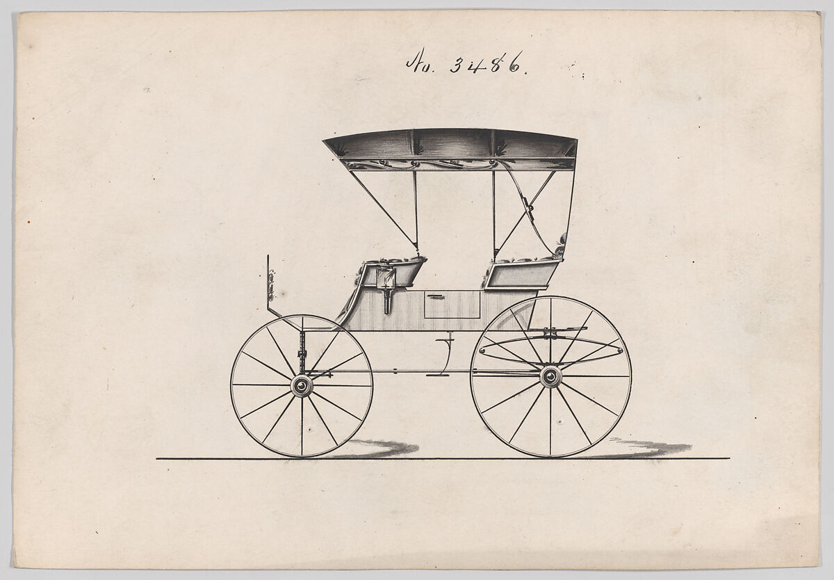 Design for Extension Top Park Phaeton, no. 3486, Brewster &amp; Co. (American, New York), Pen and black ink 