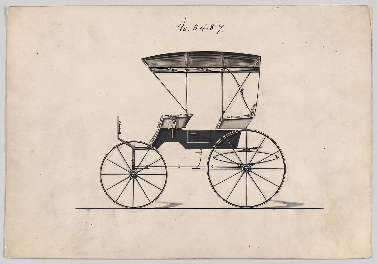 Design for Extension Top Park Phaeton, no. 3487, Brewster &amp; Co. (American, New York), Pen and black ink, watercolor and gouache with gum arabic 