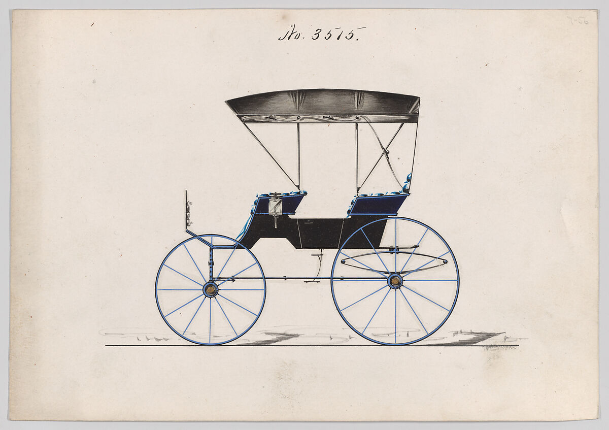 Design for Extension Top Park Phaeton, no. 3515, Brewster &amp; Co. (American, New York), pen and black ink, watercolor and gouache, with gum arabic and gold ink 