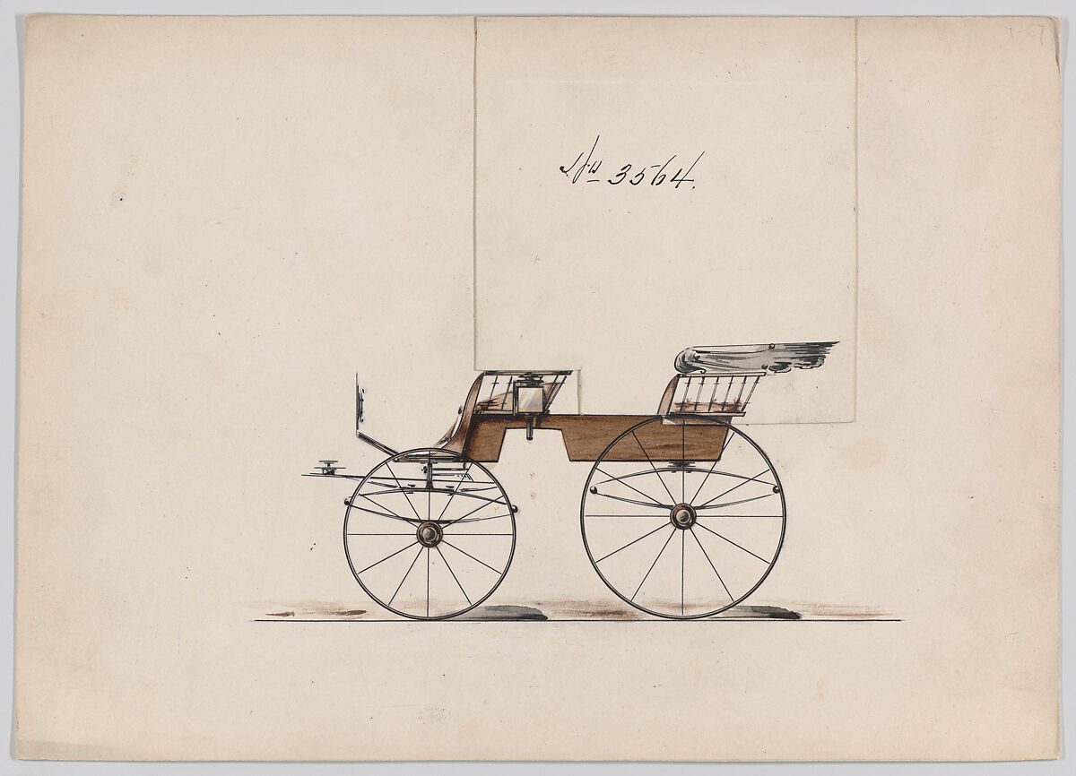 Design for 2 seat Phaeton, no. 3564, Brewster &amp; Co. (American, New York), Pen and black ink, watercolor and gouache with gum arabic 