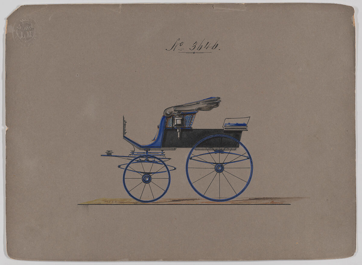 Design for Stanhope Phaeton, no. 3646, Brewster &amp; Co. (American, New York), Pen and black ink, watercolor and gouache with gum arabic 