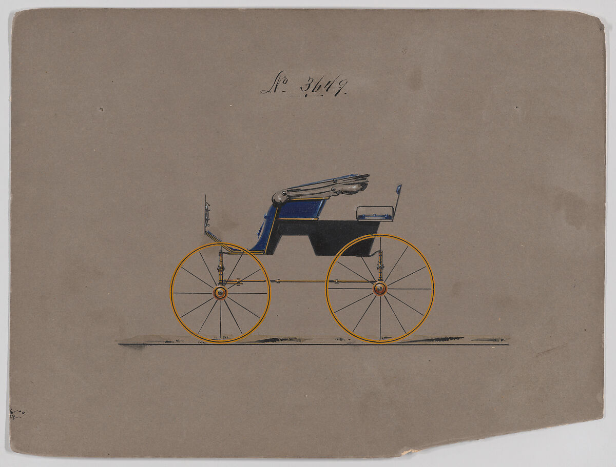 Design for Stanhope Phaeton, no. 3649, Brewster &amp; Co. (American, New York), Pen and black ink, watercolor and gouache with gum arabic 