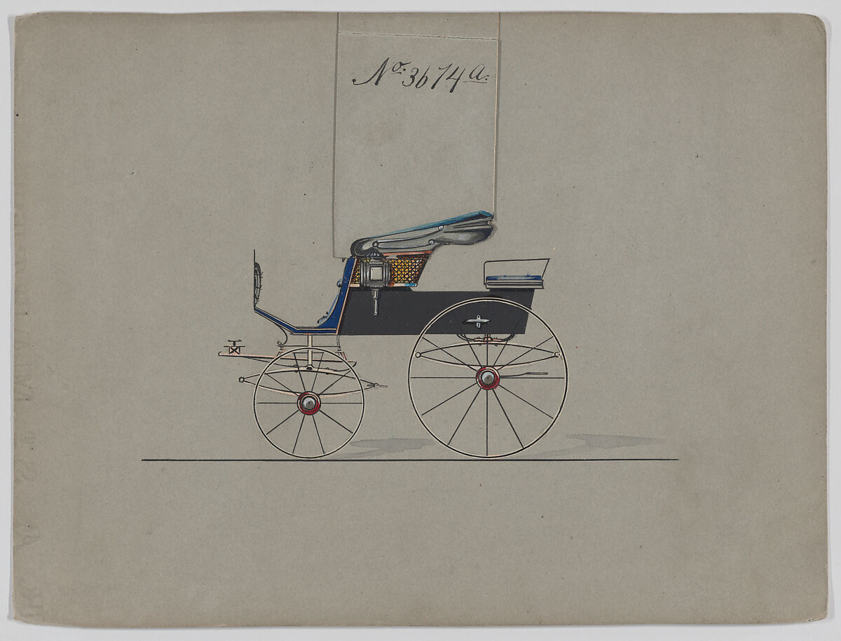 Design for Stanhope Phaeton, no. 3674, Brewster &amp; Co. (American, New York), Pen and black ink, watercolor and gouache with gum arabic 