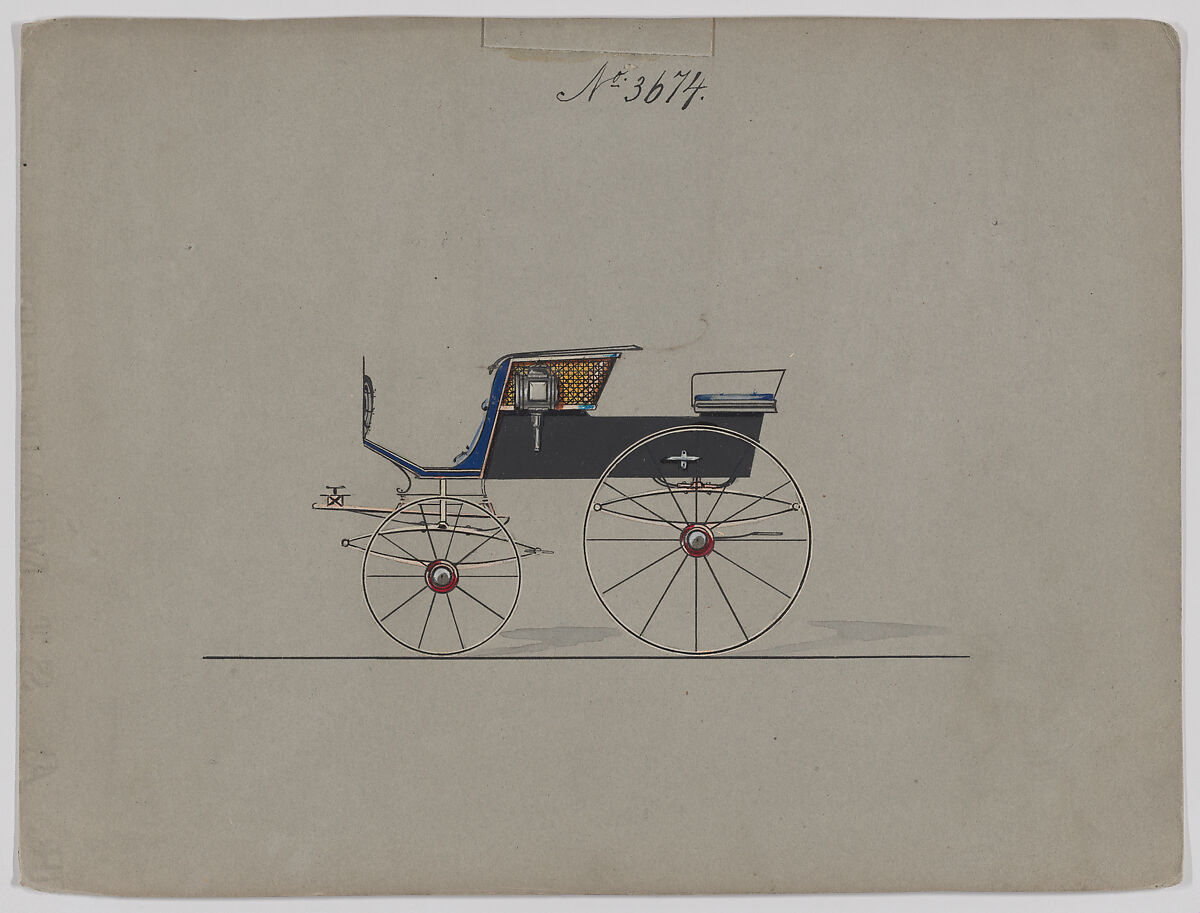 Design for Stanhope Phaeton, no. 3674, Brewster &amp; Co. (American, New York), Pen and black ink, watercolor and gouache with gum arabic