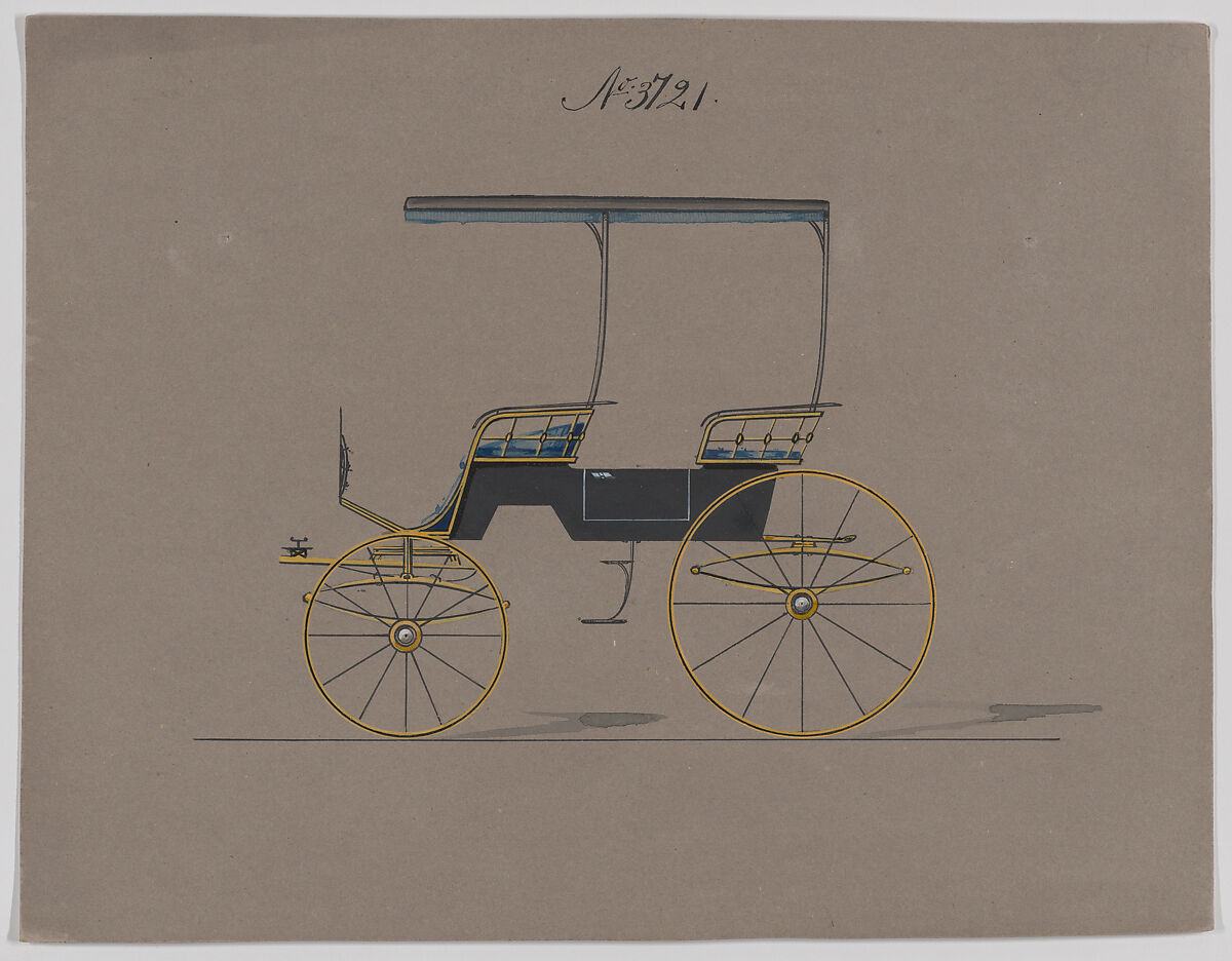 Design for Canopy Top Phaeton, no. 3721, Brewster &amp; Co. (American, New York), Pen and black ink, watercolor and gouache with gum arabic 