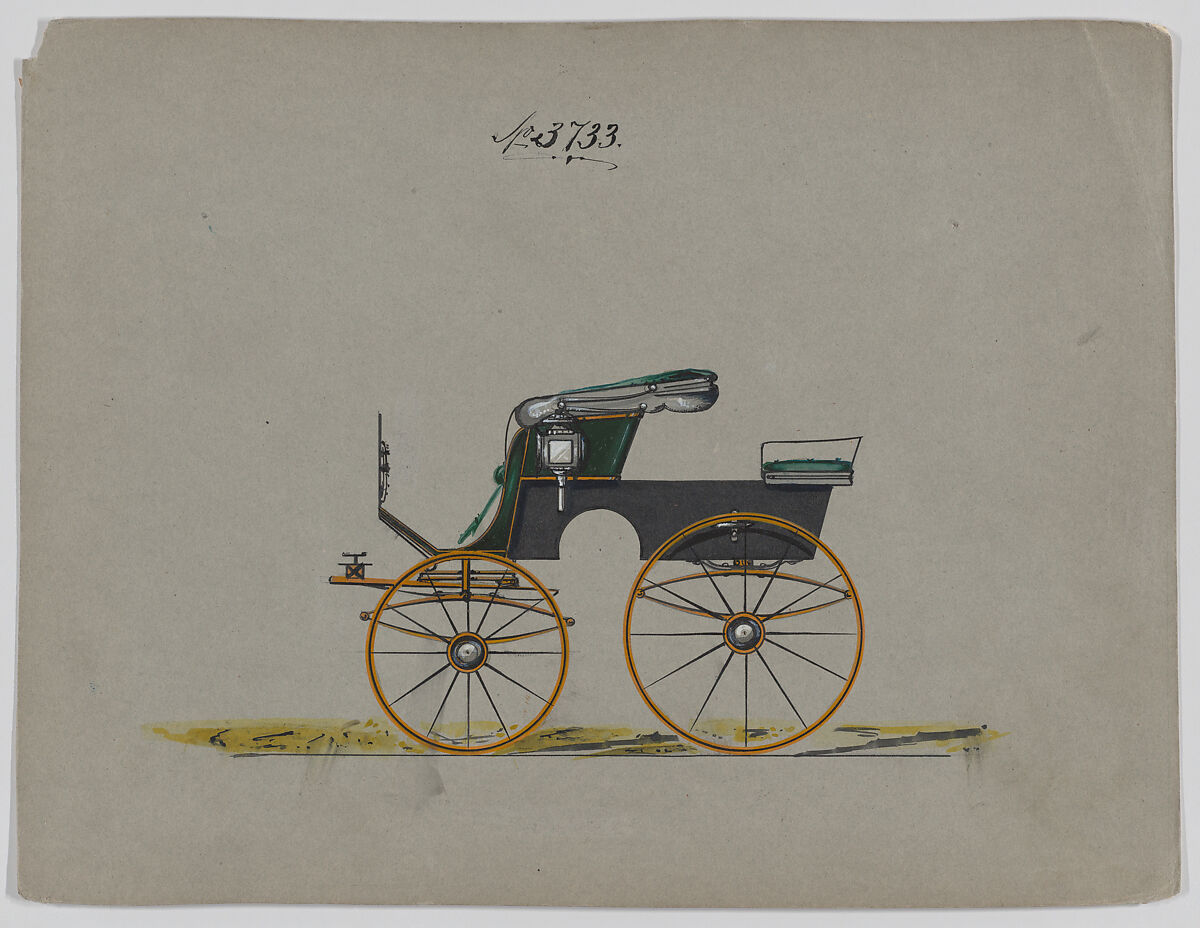 Design for Stanhope Phaeton, no. 3733, Brewster &amp; Co. (American, New York), Pen and black ink, watercolor and gouache with gum arabic 