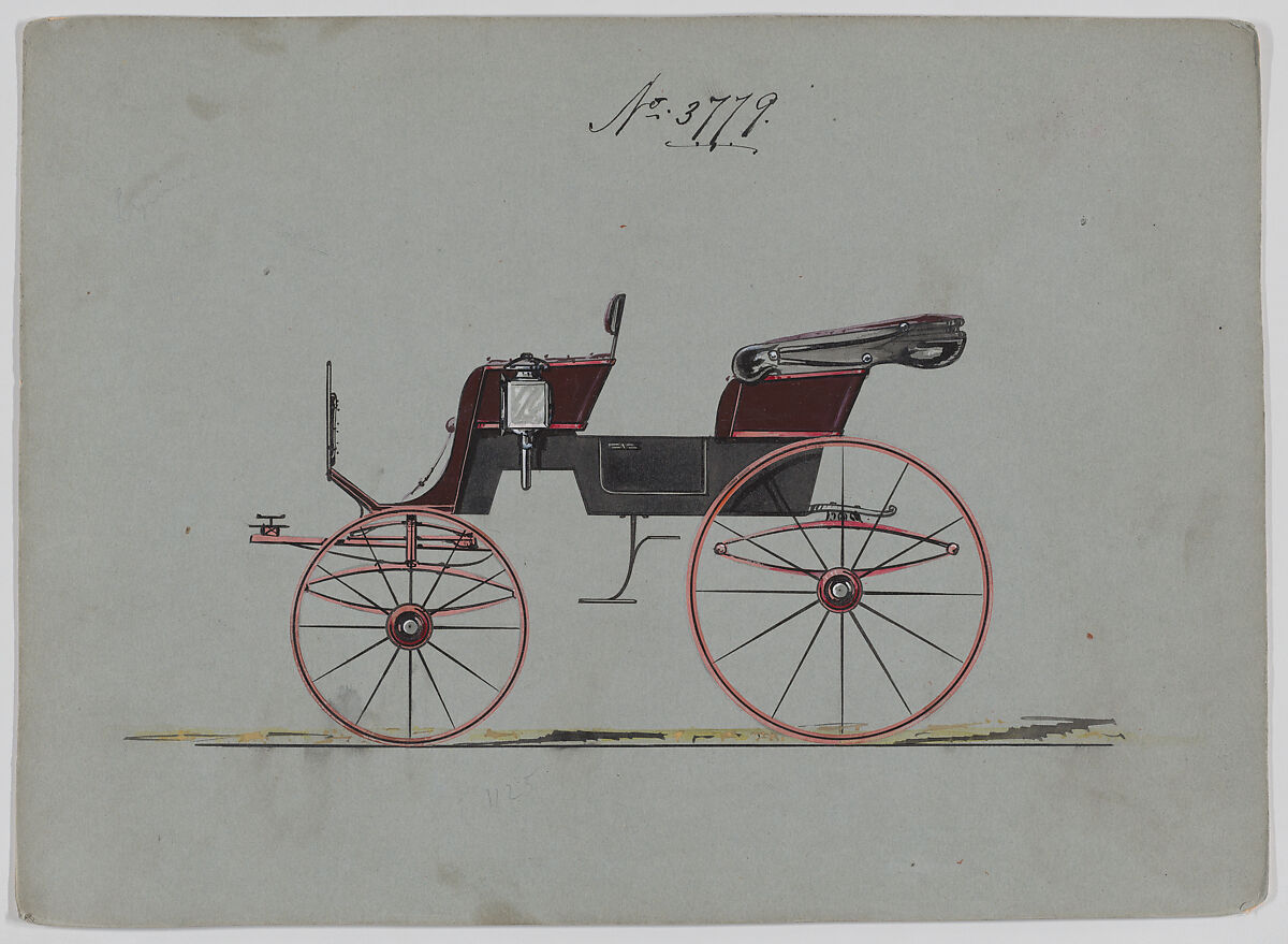 Design for 2 seat Phaeton, no. 3779, Brewster &amp; Co. (American, New York), Pen and black ink, watercolor and gouache with gum arabic 