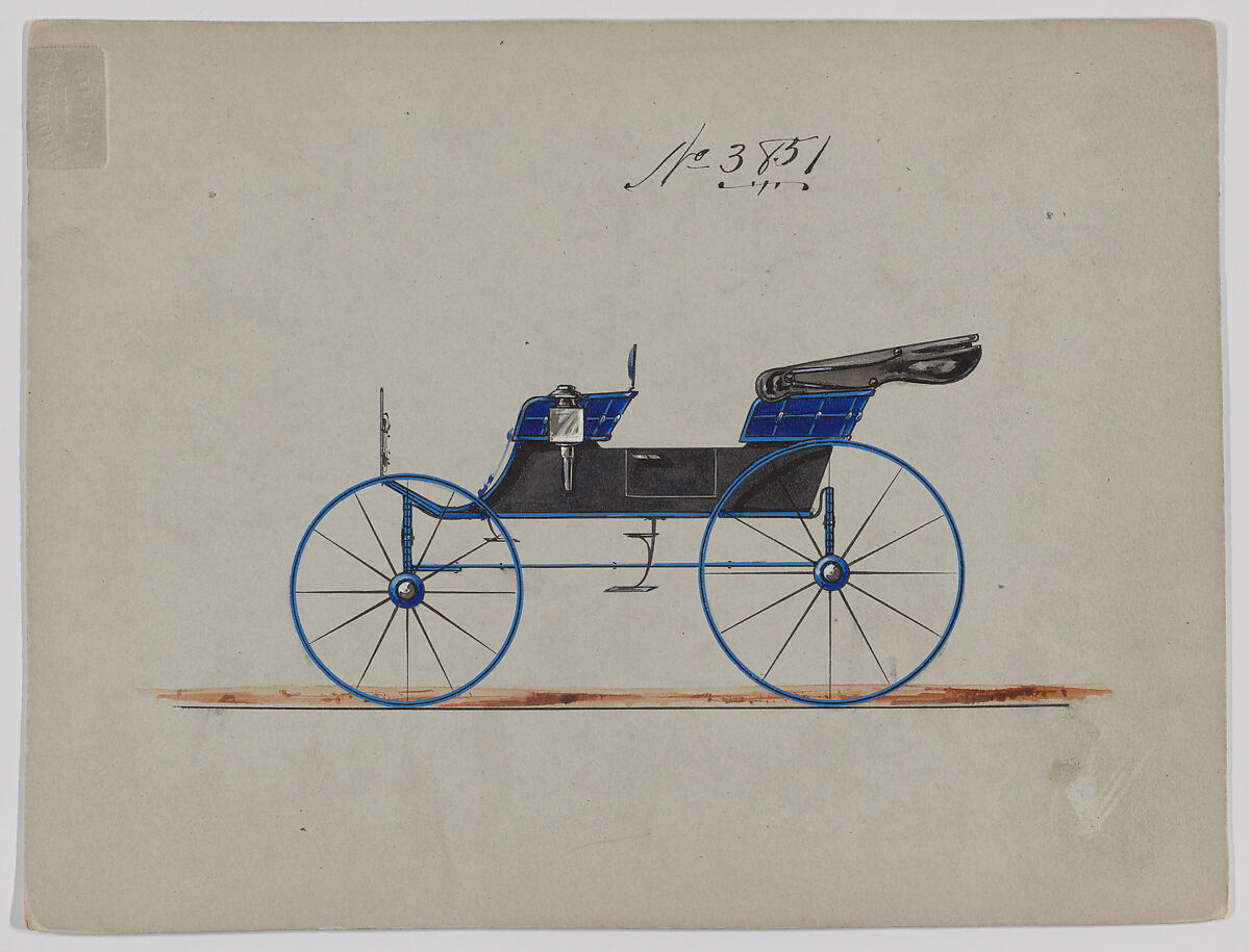 Design for 2 seat Phaeton, no. 3851, Brewster &amp; Co. (American, New York), Pen and black ink, watercolor and gouache with gum arabic 