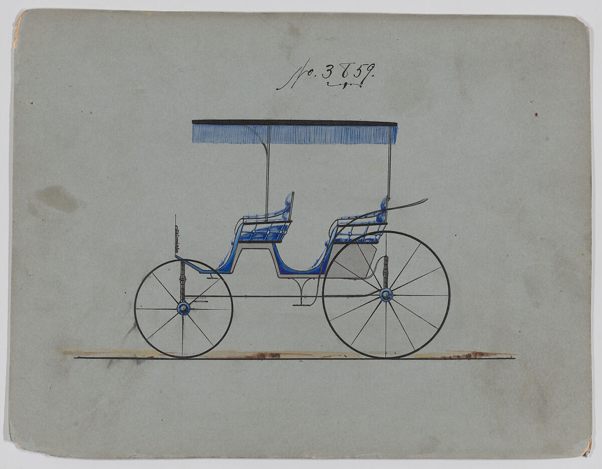 Design for Canopy Top Phaeton, no. 3859, Brewster &amp; Co. (American, New York), Pen and black ink, watercolor and gouache with gum arabic 