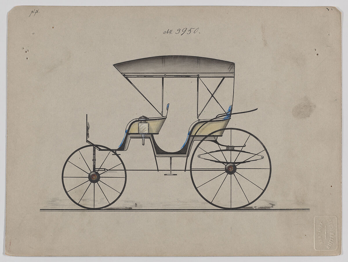 Design for Park Phaeton, no. 3950, Brewster &amp; Co. (American, New York), Pen and black ink, watercolor and gouache 