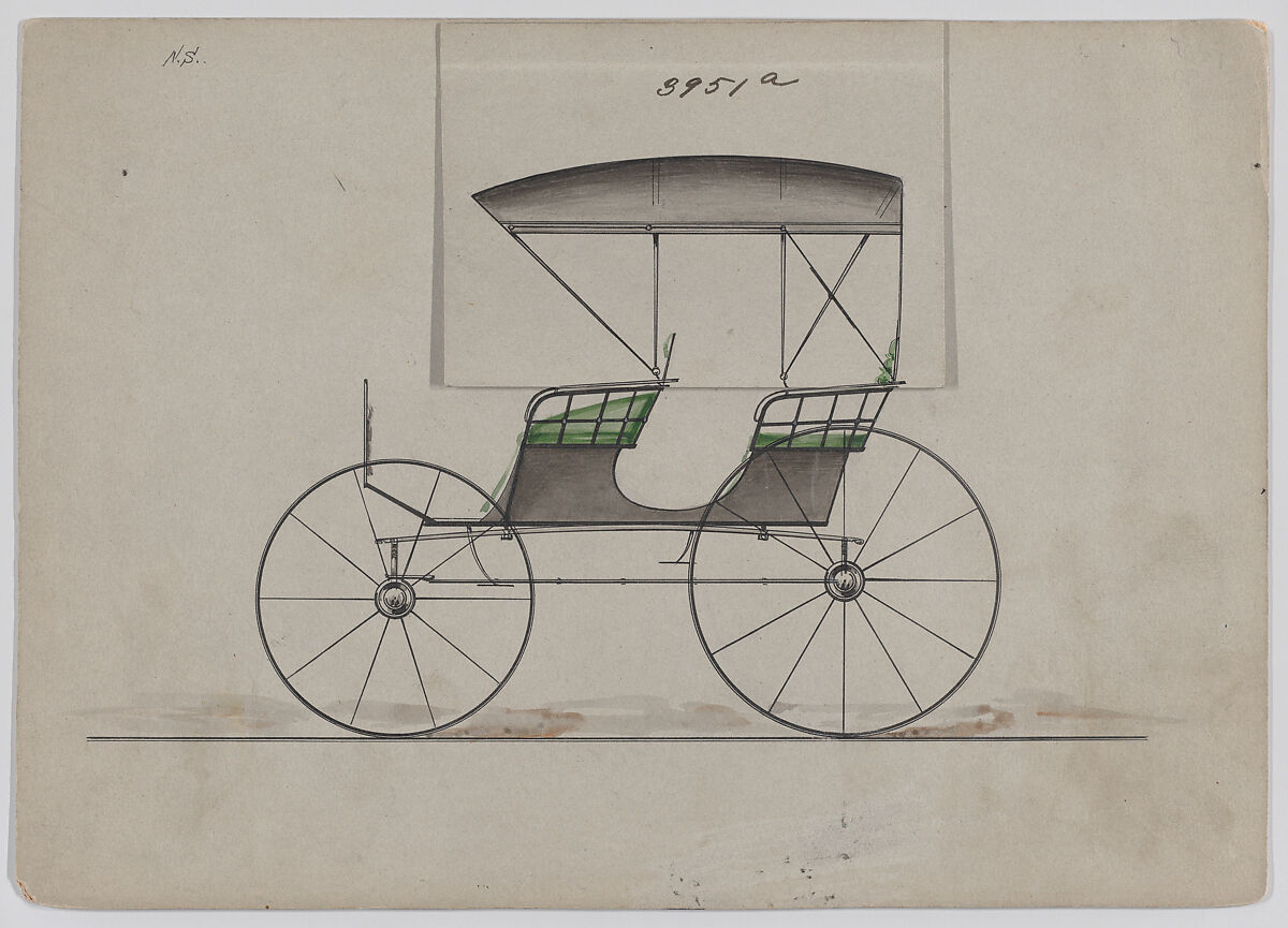 Design for Park Phaeton, no. 3951a, Brewster &amp; Co. (American, New York), Pen and black ink, watercolor and gouache 