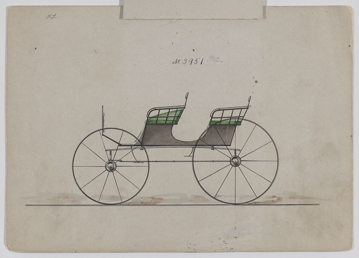 Design for Park Phaeton, no. 3951a, Brewster &amp; Co. (American, New York), Pen and black ink, watercolor and gouache