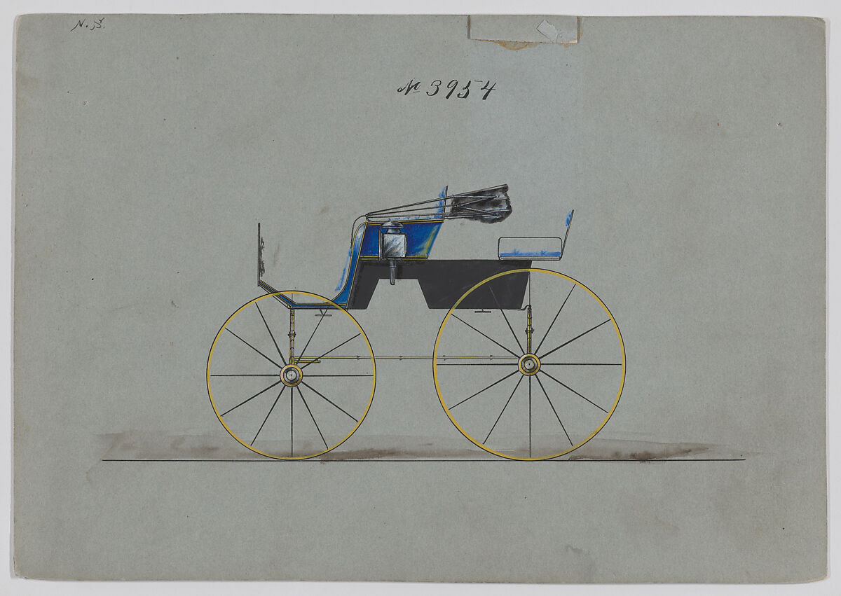 Design for Oakland or Stanhope Phaeton, no. 3954, Brewster &amp; Co. (American, New York), Pen and black in. watercolor and gouache with gum arabic 