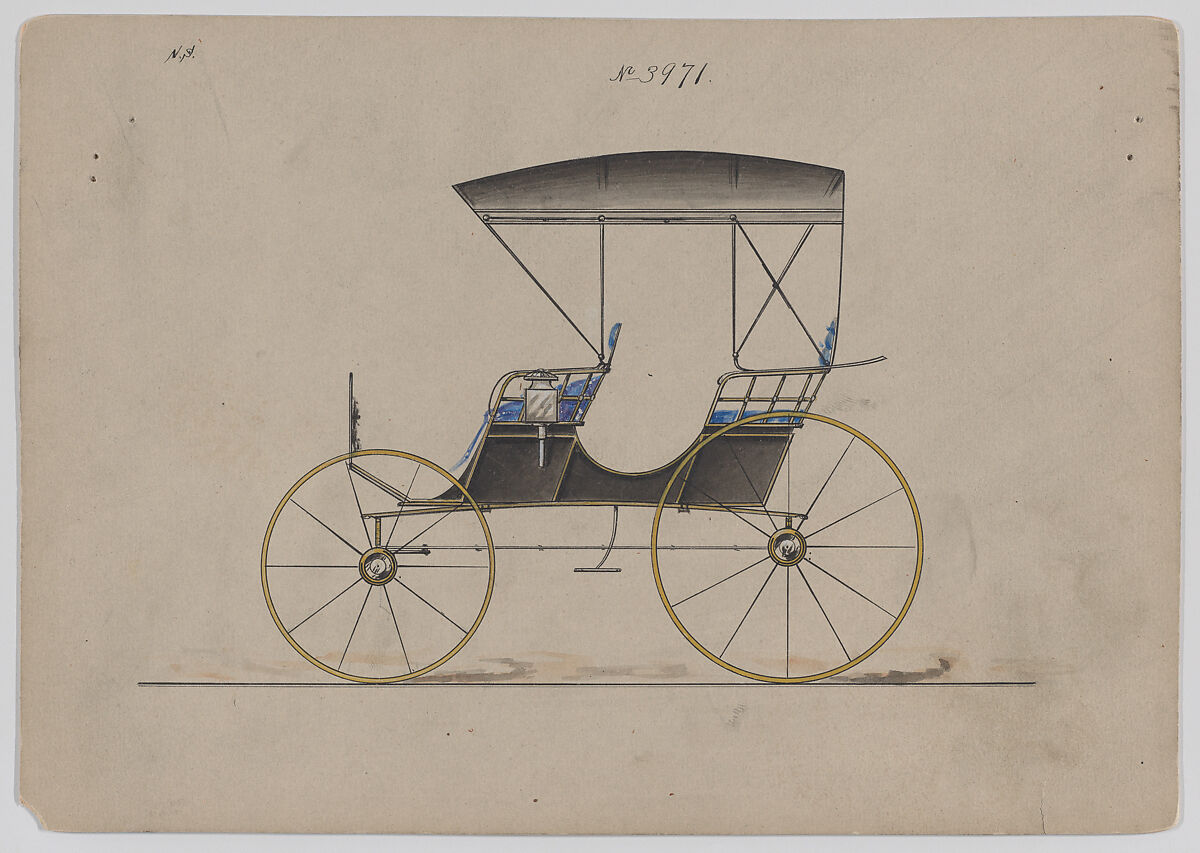 Design for 2 seat Park Phaeton, no. 3971, Brewster &amp; Co. (American, New York), Pen and black ink, watercolor and gouache 