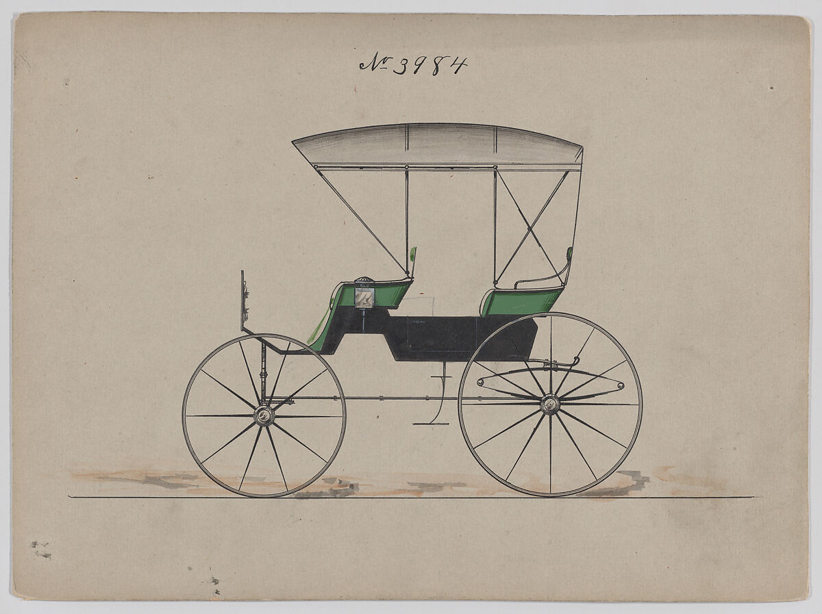 Design for Park Phaeton, no. 3984, Brewster &amp; Co. (American, New York), Graphite, pen and black ink, watercolor and gouache 