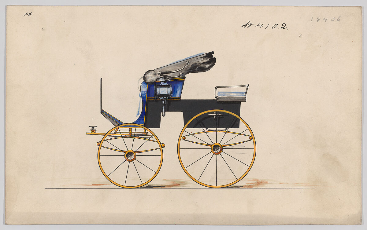 Design for Stanhope Phaeton, no. 4102, Brewster &amp; Co. (American, New York), Pen and black ink, watercolor and gouache with gum arabic 