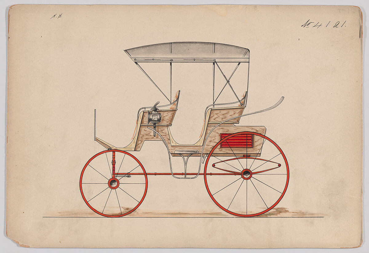 Design for Extension Top Phaeton, no. 4121, Brewster &amp; Co. (American, New York), Pen and black ink, watercolor and gouache with gum arabic 