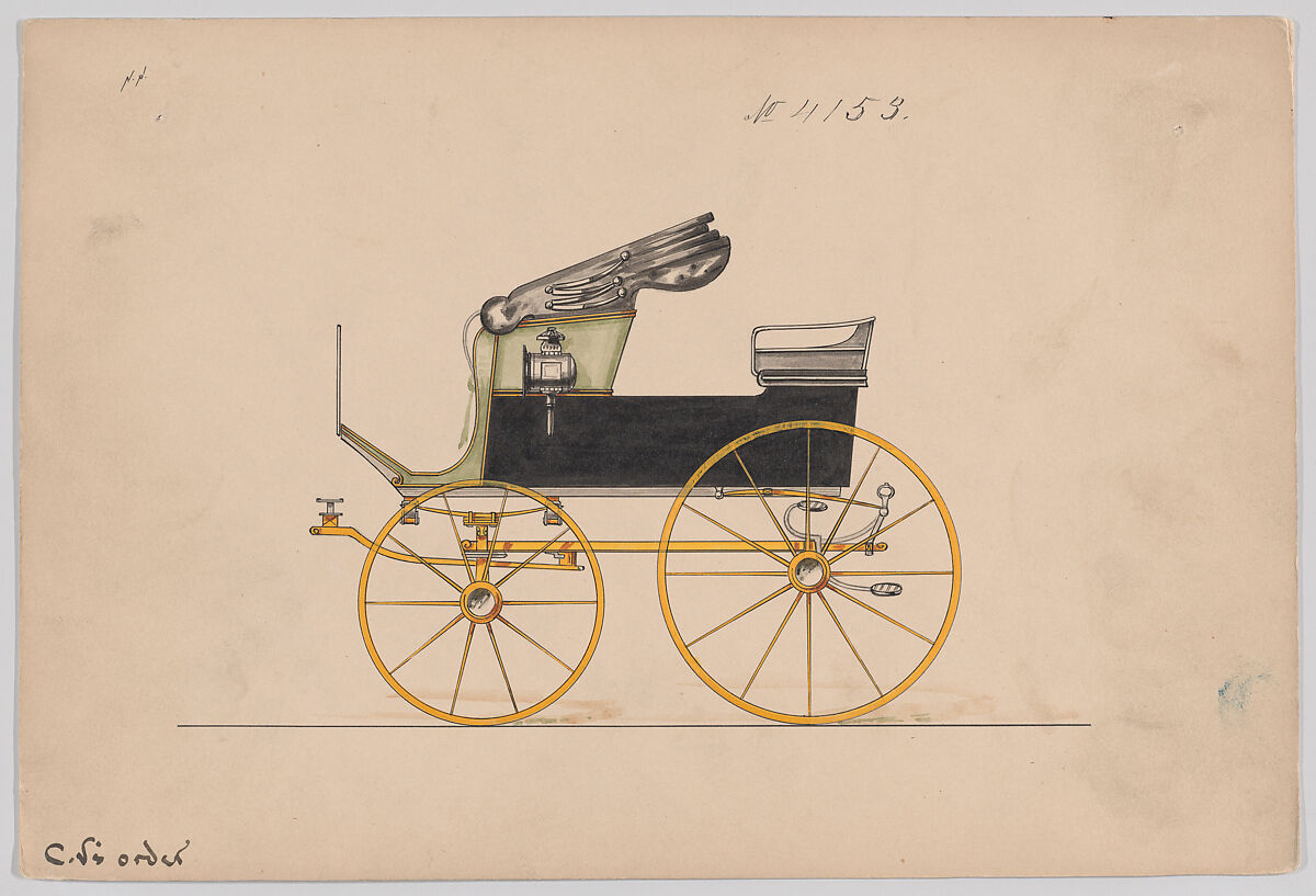 Design for Mail Phaeton, no. 4153, Brewster &amp; Co. (American, New York), Pen and black ink, watercolor and gouache 