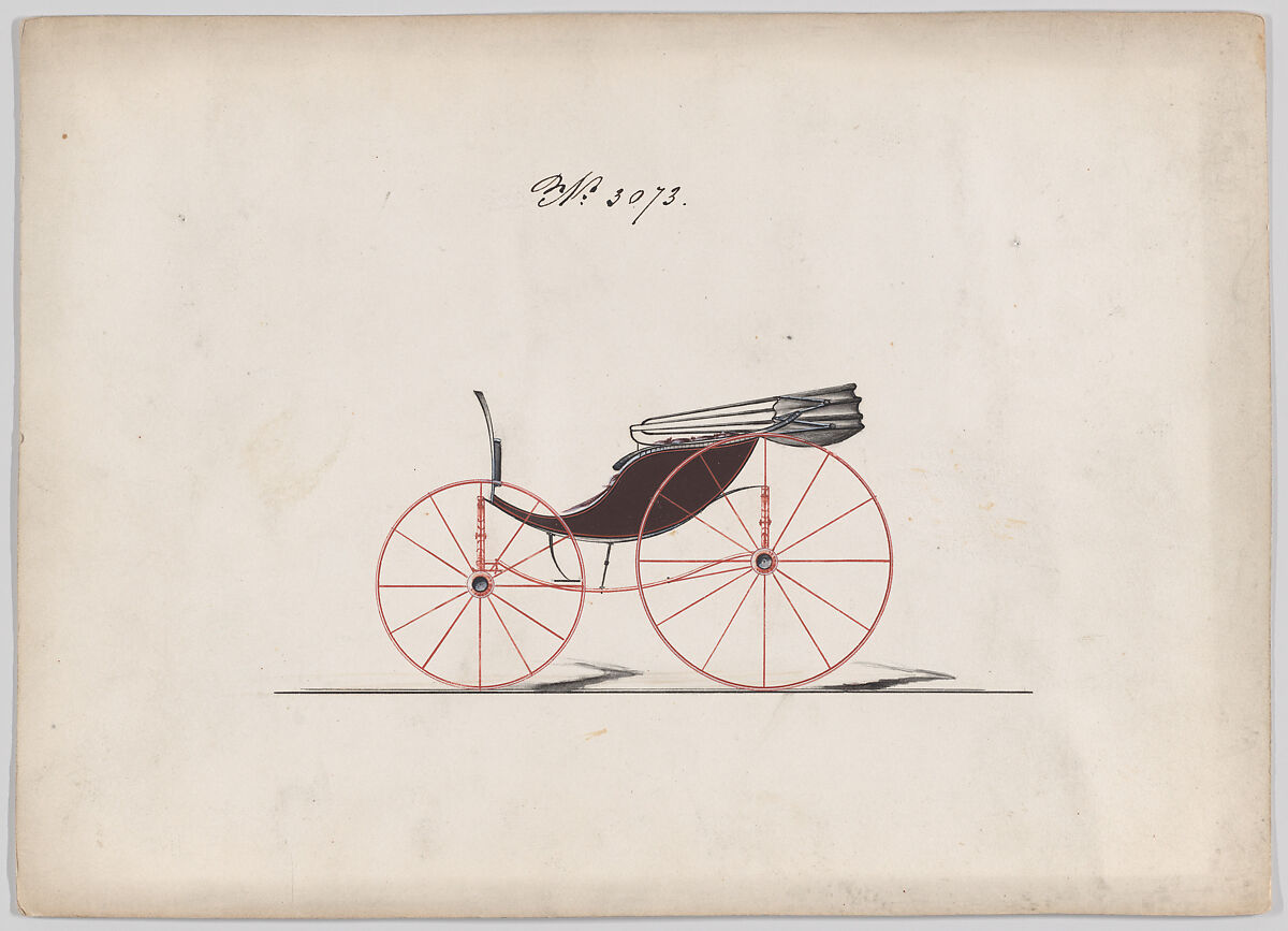 Design for Pony Phaeton, no. 3073, Brewster &amp; Co. (American, New York), Pen and black ink, watercolor and gouache 