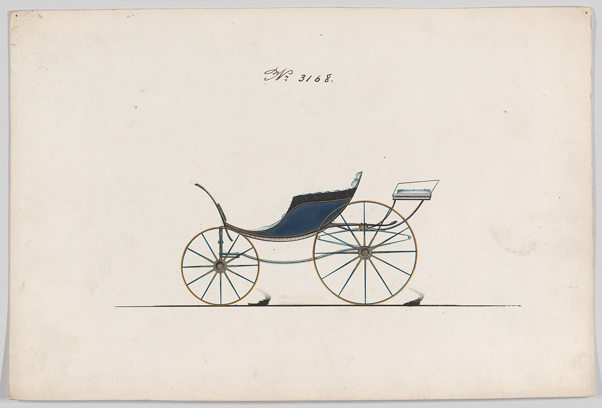 Design for Pony Phaeton, no. 3168, Brewster &amp; Co. (American, New York), Pen and black ink watercolor and gouache 