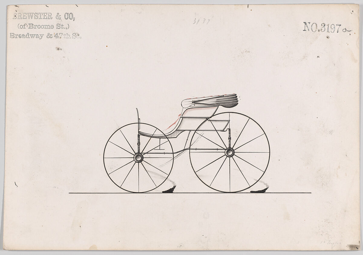 Design for Pony Phaeton, no. 3197a, Brewster &amp; Co. (American, New York), pen and black ink, watercolor and gouache 