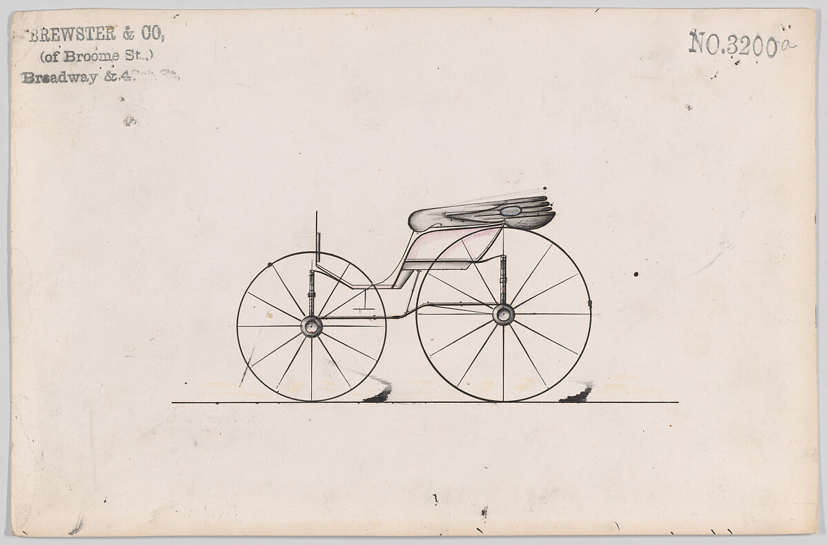 Design for Pony Phaeton, no. 3200a, Brewster &amp; Co. (American, New York), Pen and black ink 