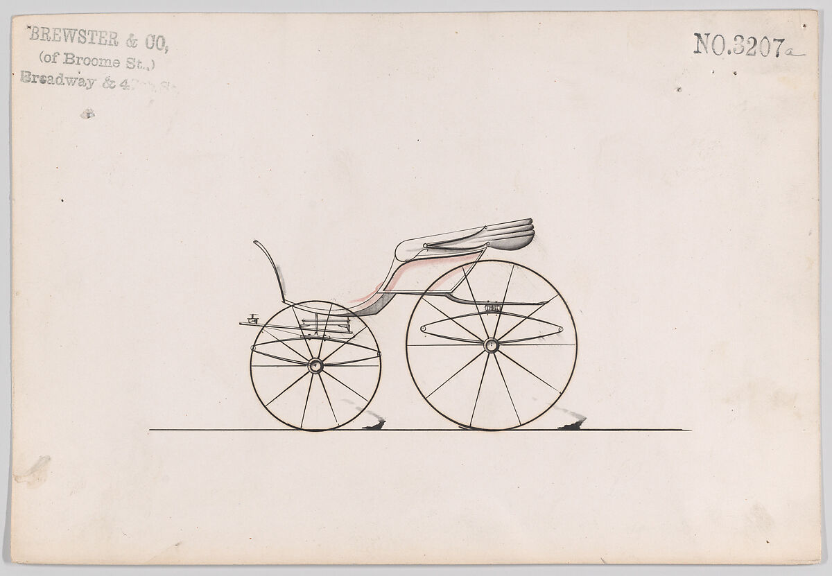 Design for Pony Phaeton, no. 3207a, Brewster &amp; Co. (American, New York), Pen and black ink, watercolor and gouache 