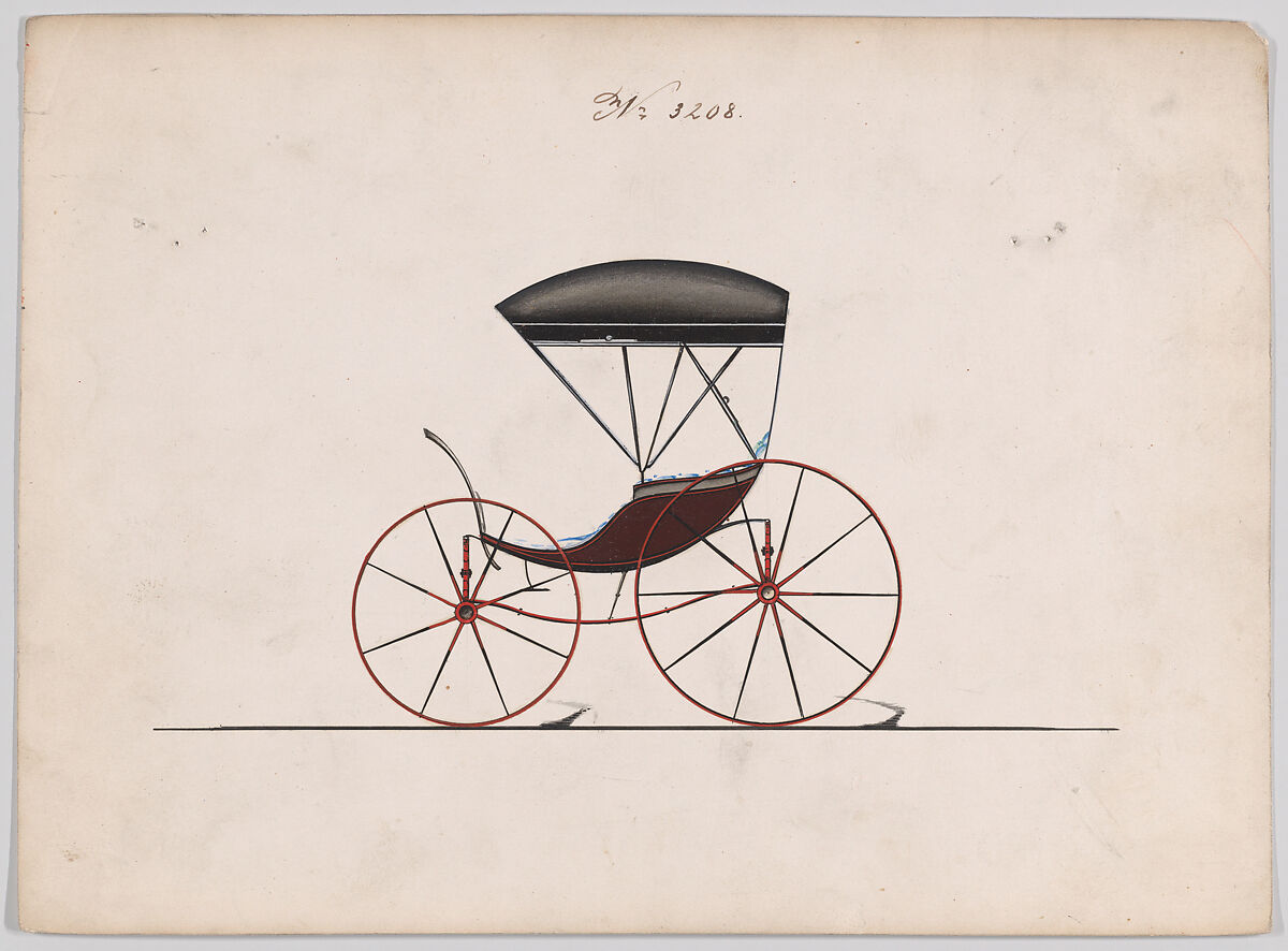 Design for Pony Phaeton, no. 3208, Brewster &amp; Co. (American, New York), Pen and black ink, watercolor and gouache with gum arabic 