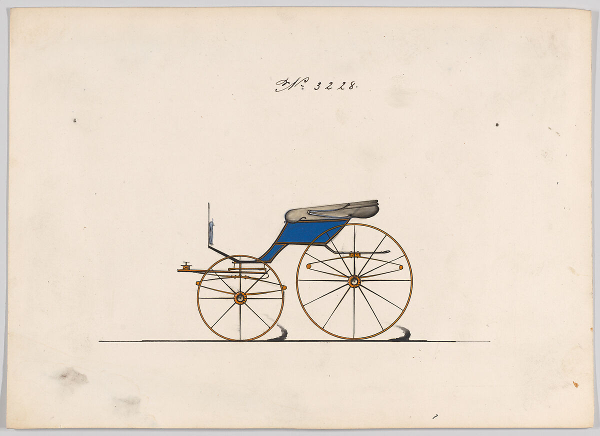 Design for Pony Phaeton, no. 3228, Brewster &amp; Co. (American, New York), Penn and black ink, watercolor and gouache with gum arabic 