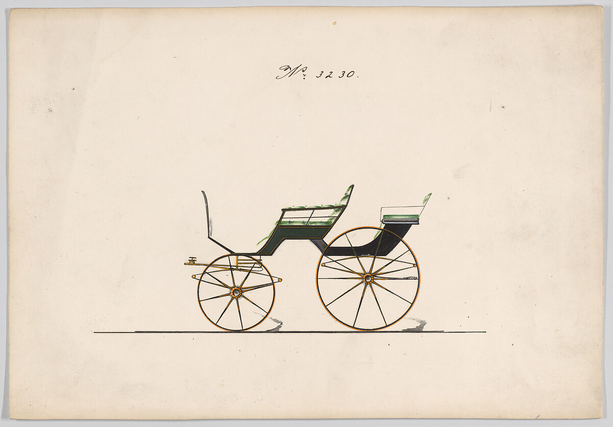 Design for Pony Phaeton, no. 3230, Brewster &amp; Co. (American, New York), ZPen and black ink, watercolor and gouache with gum arabic 