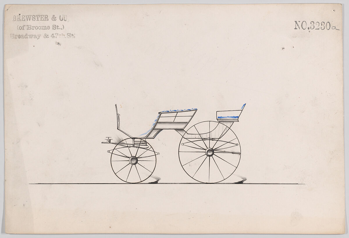 Design for Pony Phaeton, no. 3230a, Brewster &amp; Co. (American, New York), Pen and black ink, watercolor and gouache 