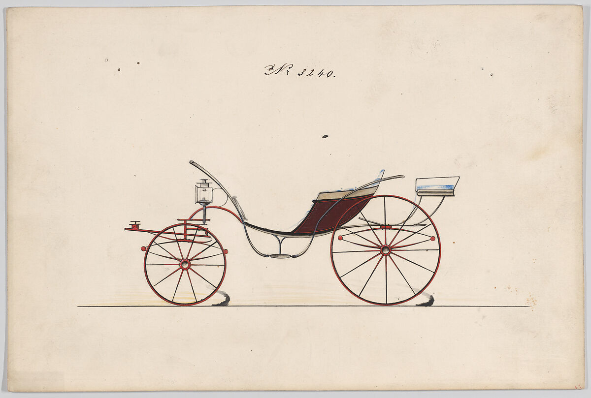 Design for Pony Phaeton, no. 3240, Brewster &amp; Co. (American, New York), Pen and black ink, watercolor and gouache with gum arabic 
