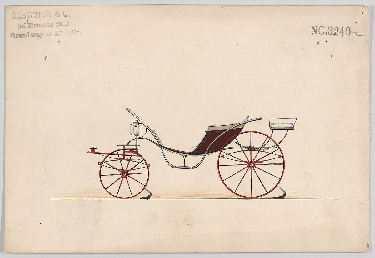 Design for Pony Phaeton, no. 3240a, Brewster &amp; Co. (American, New York), Pen and black ink, watercolor and gouache with gum arabic 