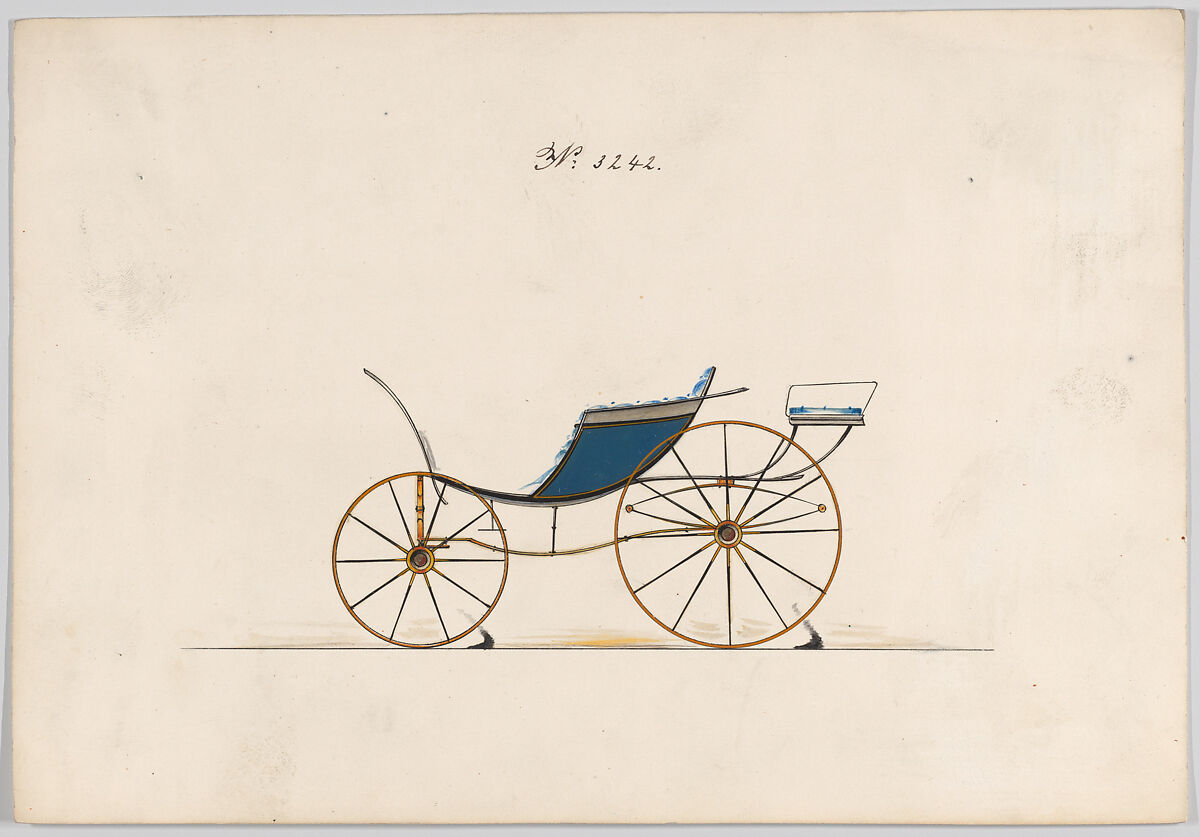 Design for Pony Phaeton, no. 3242, Brewster &amp; Co. (American, New York), Pen and black ink, watercolor and gouache 