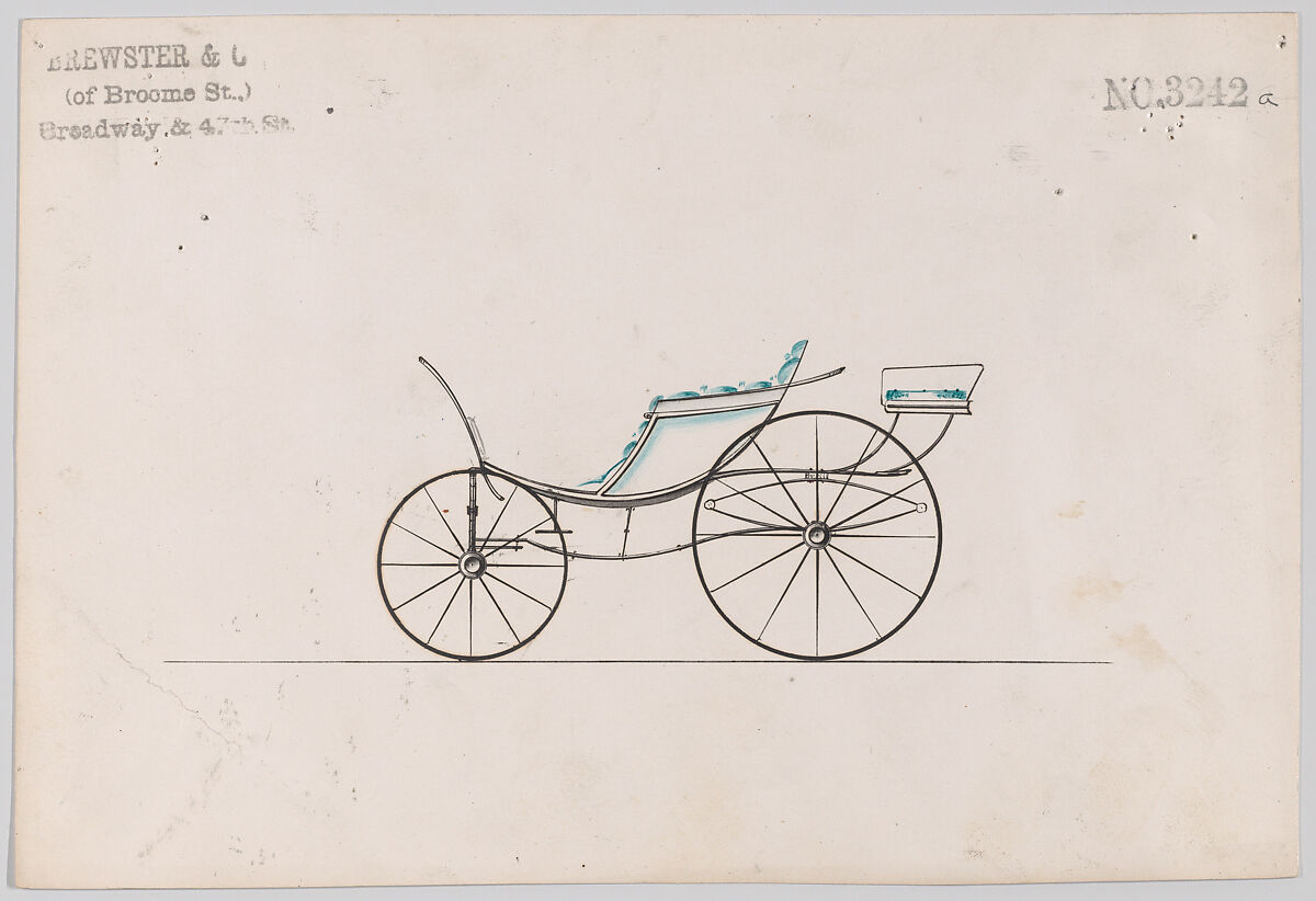 Design for Pony Phaeton, no. 3242a, Brewster &amp; Co. (American, New York), Pen and black ink, watercolor and gouache 