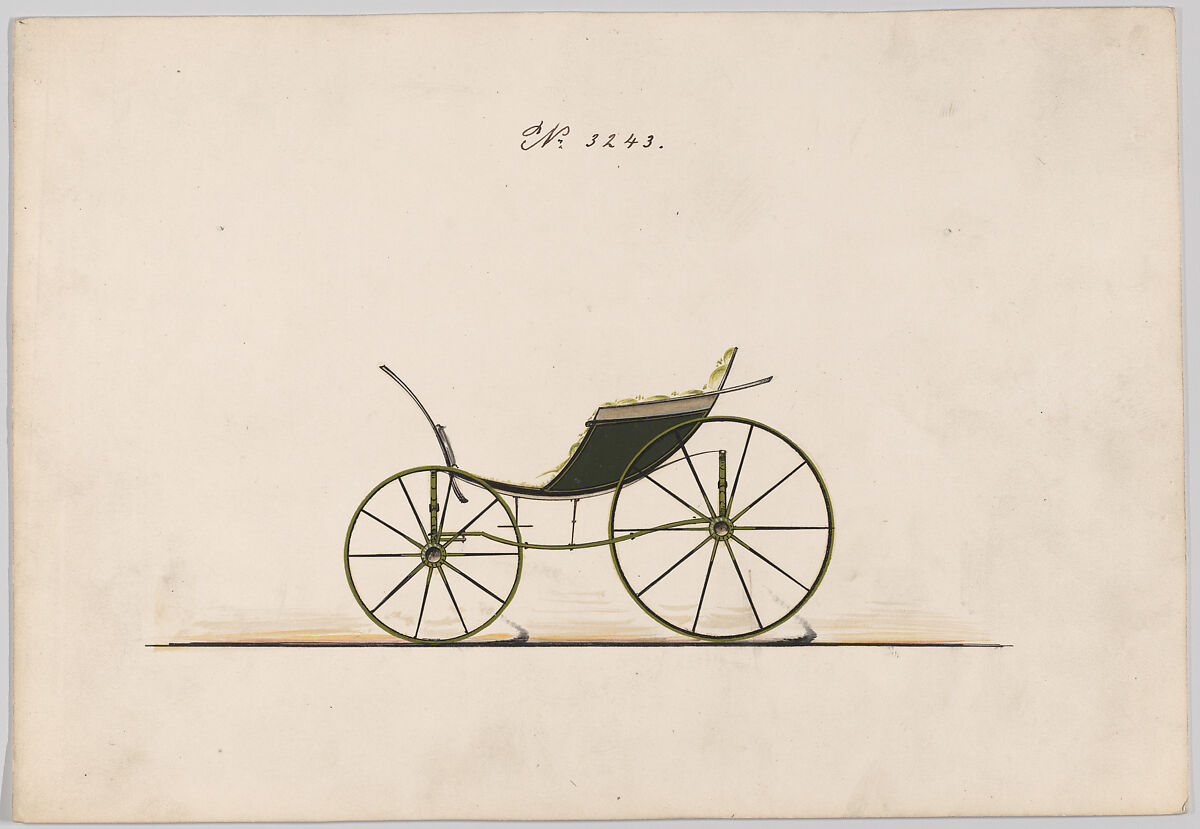 Design for Pony Phaeton, no. 3243, Brewster &amp; Co. (American, New York), Pen and black ink, watercolor and gouache with gum arabic 