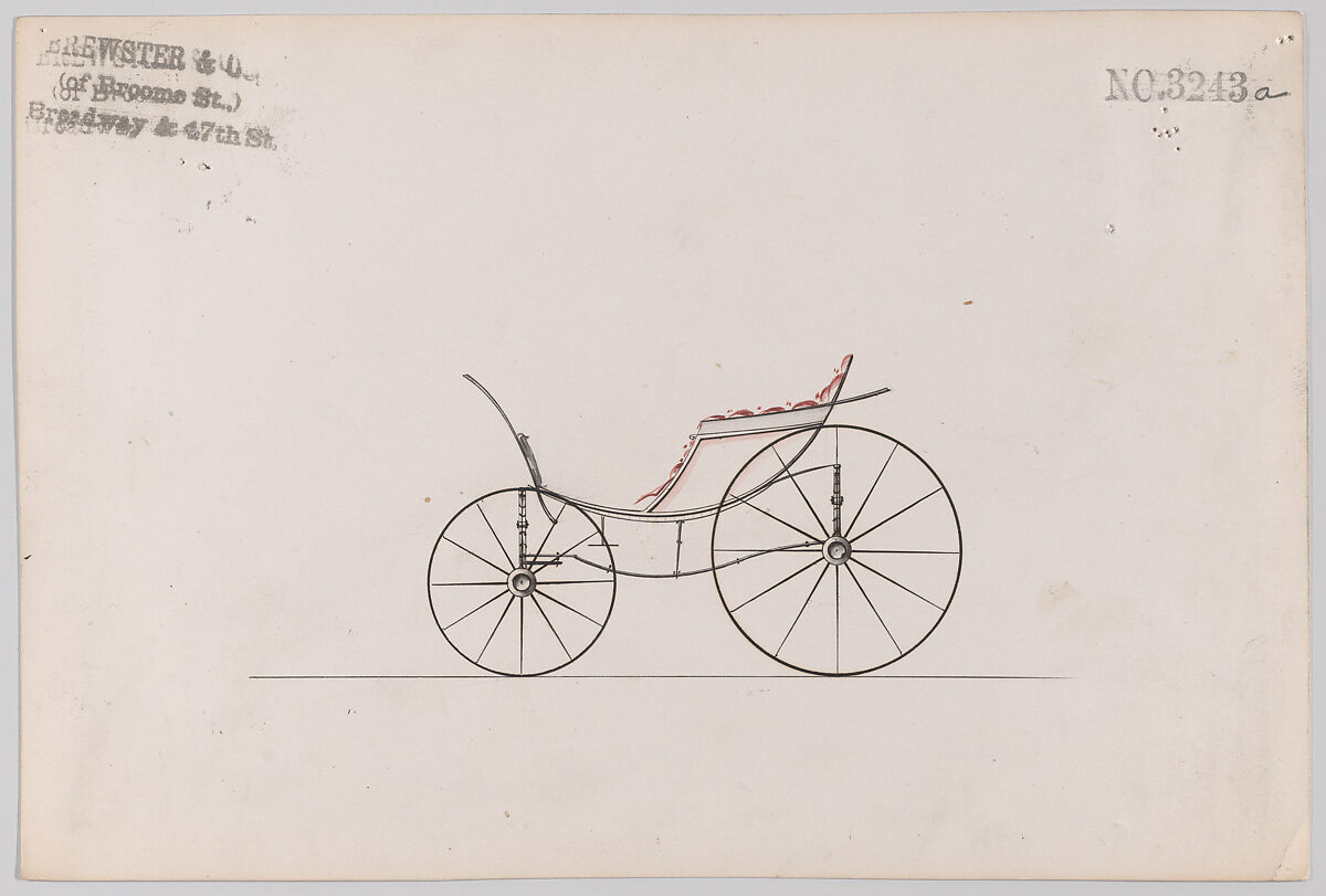 Design for Pony Phaeton, no. 3243a, Brewster &amp; Co. (American, New York), Pen and black ink, watercolor and gouache 