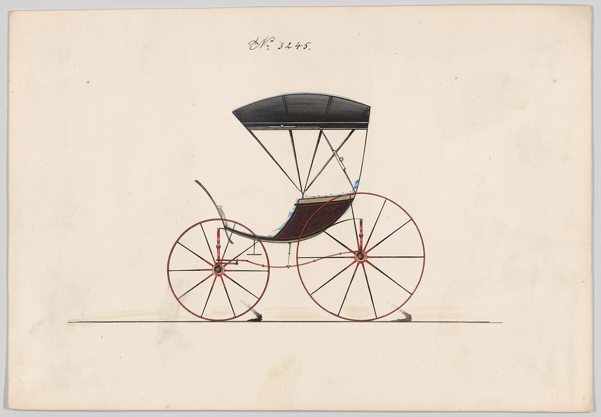 Design for Pony Phaeton, no. 3245, Brewster &amp; Co. (American, New York), Pen and black ink, watercolor and gouache with gum arabic 