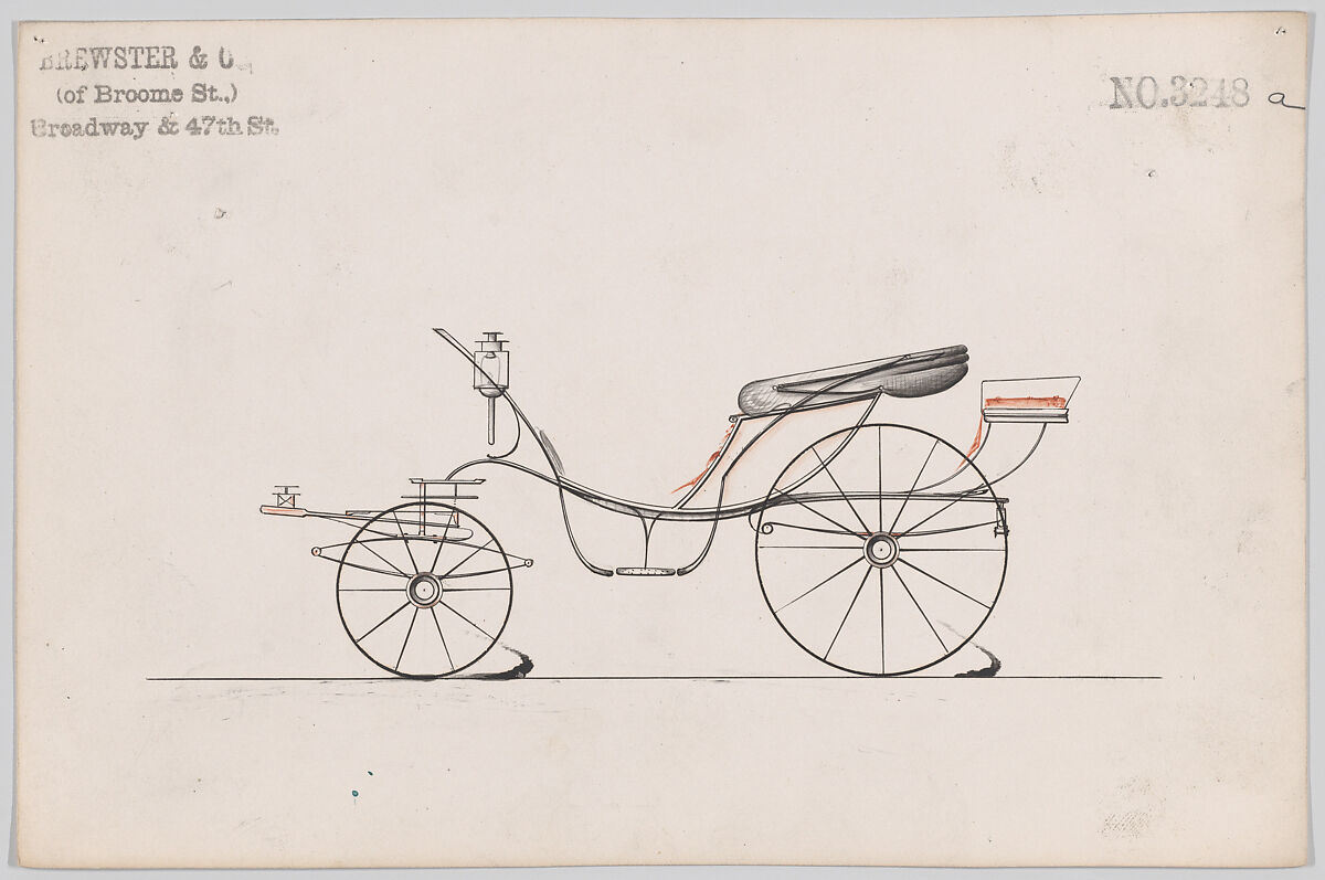Design for Pony Phaeton, no. 3248a, Brewster &amp; Co. (American, New York), Pen and black ink, watercolor and gouache 