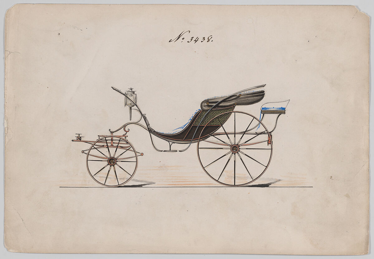 Design for Pony Phaeton, no. 3438, Brewster &amp; Co. (American, New York), Pen and black ink, watercolor and gouache with gum arabic 